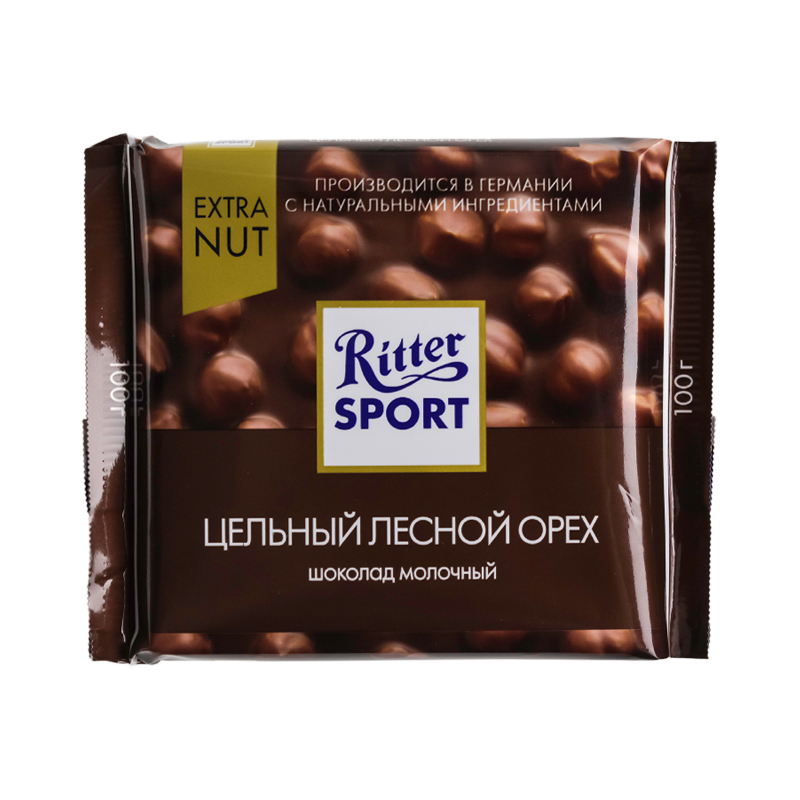 Шоколад Ritter Sport, молочный с цельным орехом лещины