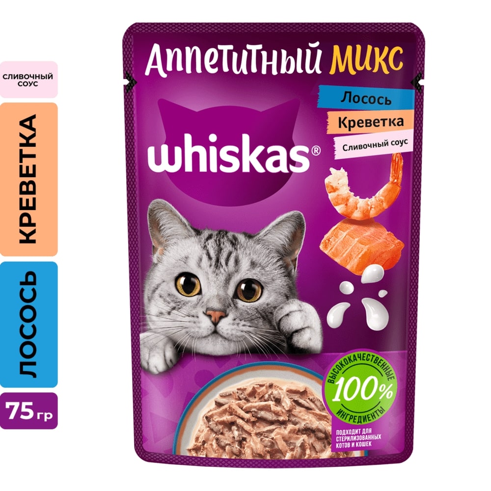 Whiskas слив.соус крев/лос 28*75г - Росконтроль