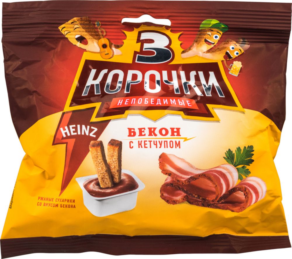 Сухарики ржаные Три корочки бекон с кетчупом heinz 60 г - Росконтроль