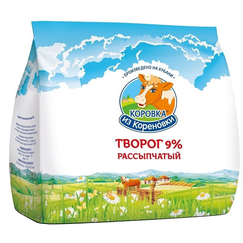 Творог коровка из кореновки бзмж жир. 9 % 200 г п/п кореновский мкк россия - Росконтроль