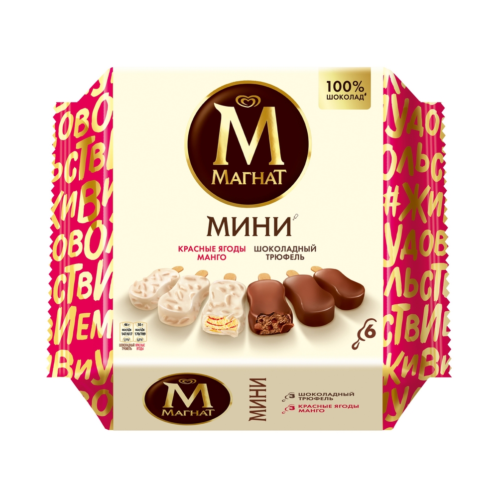 Мороженое пломбир Магнат мини манго-красные ягоды + шоколадный трюфель бзмж  288 г - Росконтроль