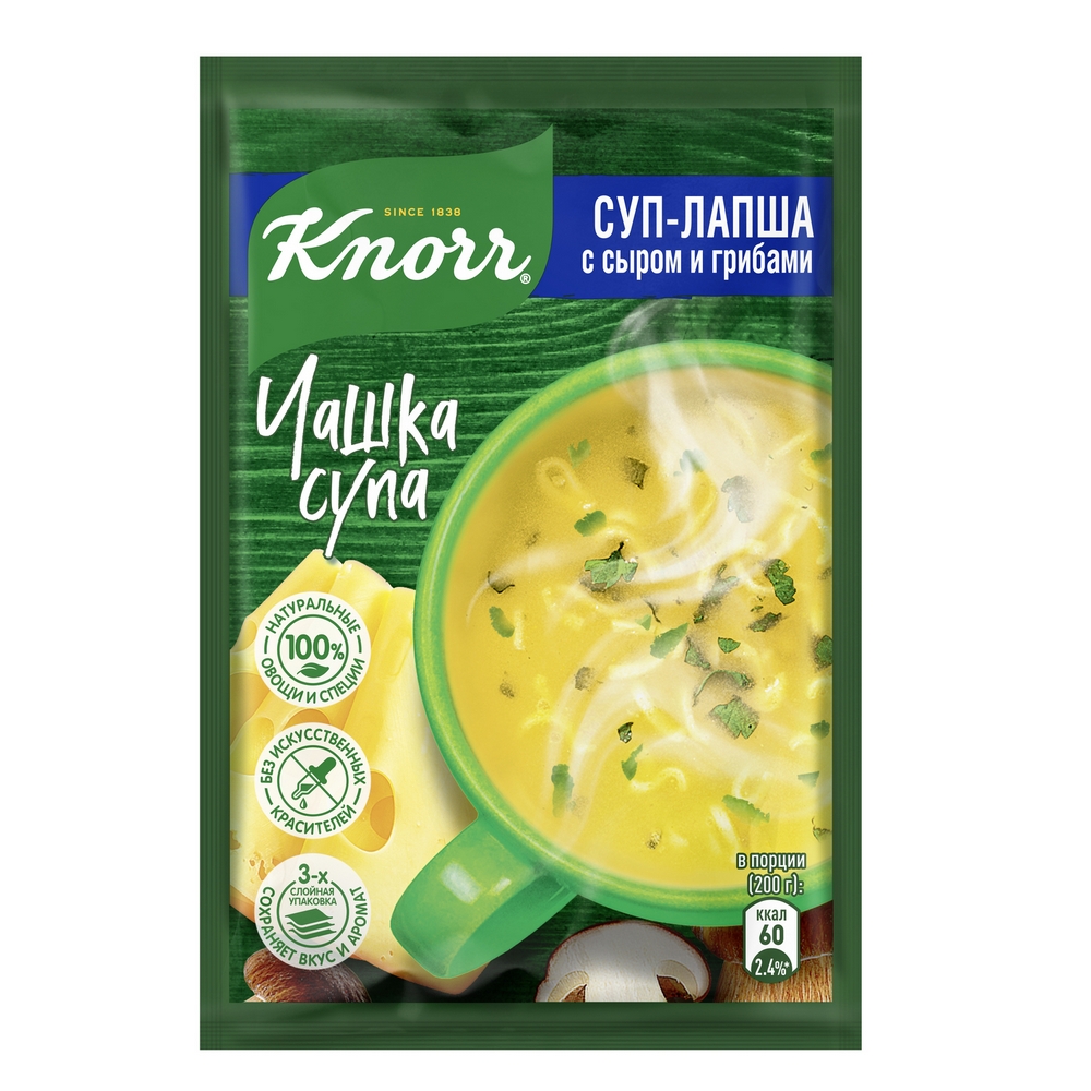 Суп-лапша Knorr чашка с сыром и грибами сухая смесь 15.5 г - Росконтроль