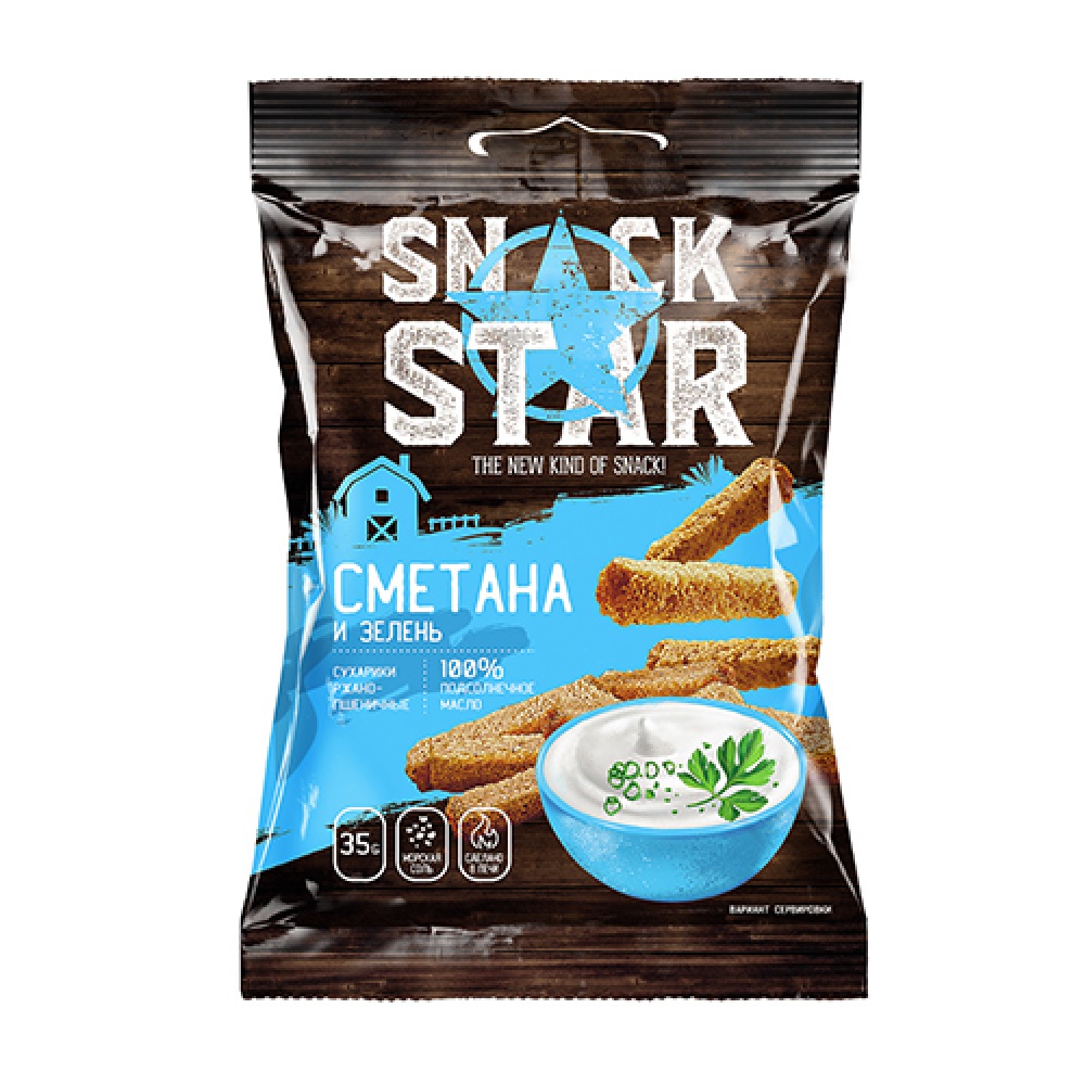 Сухарики Snack star Сметана/Укроп ржано-пшеничные, 35г - Росконтроль