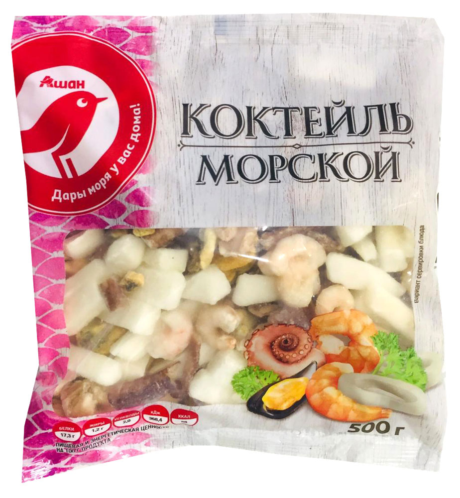 Морской коктейль АШАН Красная птица, замороженные, без заправки, BIO, 500  гр - Росконтроль