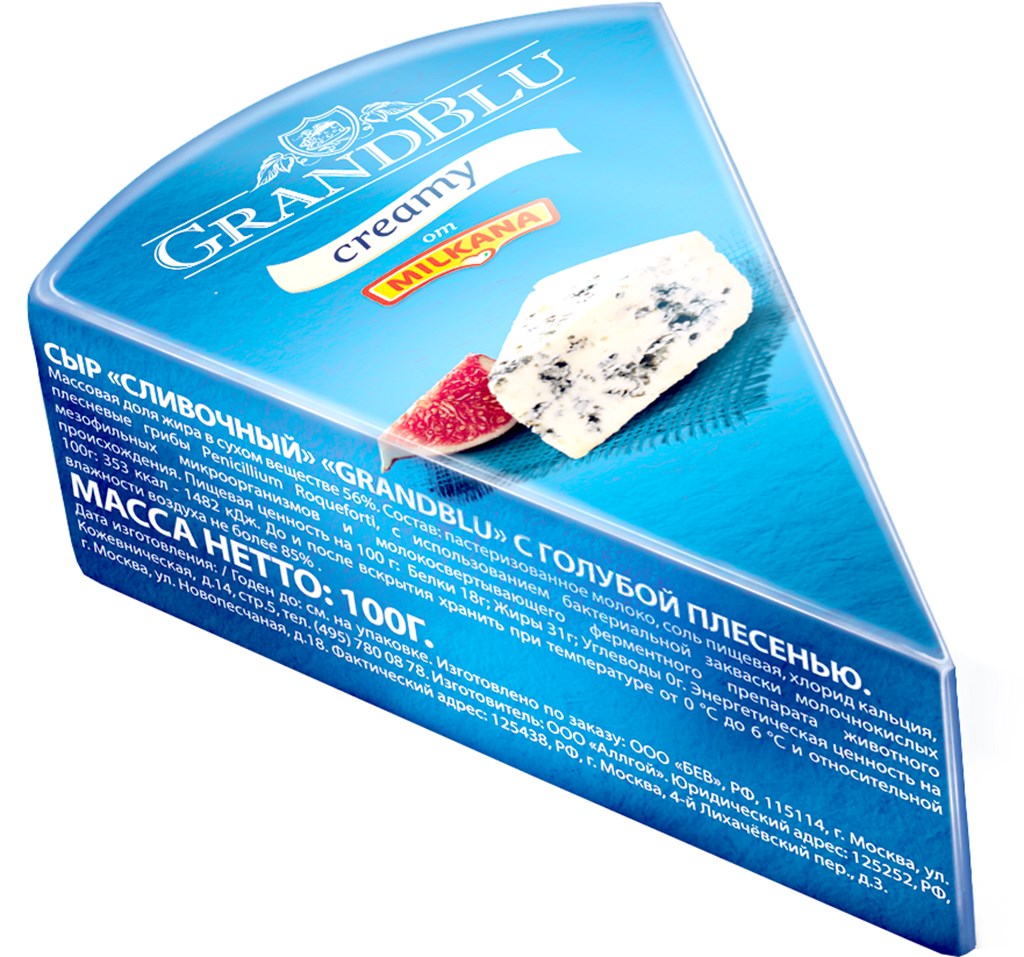 Сыр мягкий GrandBlu Cream сливочный с голубой плесенью БЗМЖ 56% -  Росконтроль